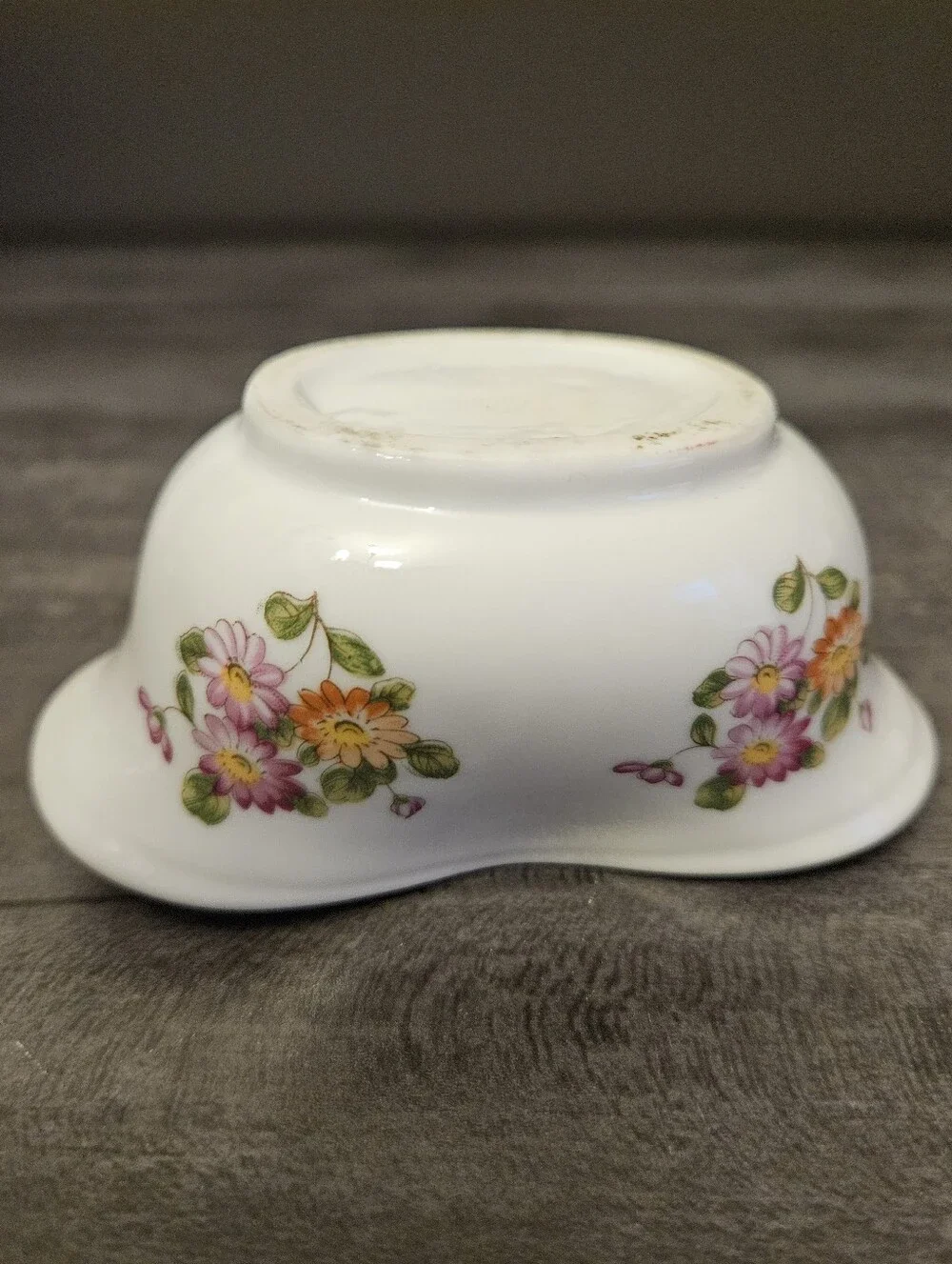 Vintage Hand-Painted Porcelain Flower Frog / Toothbrush Holder with Gold Trim